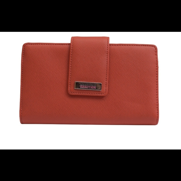 Kenneth Cole Reaction Mirror Utility Tab Clutch Orange Women's Wallet. - Picture 2 of 14